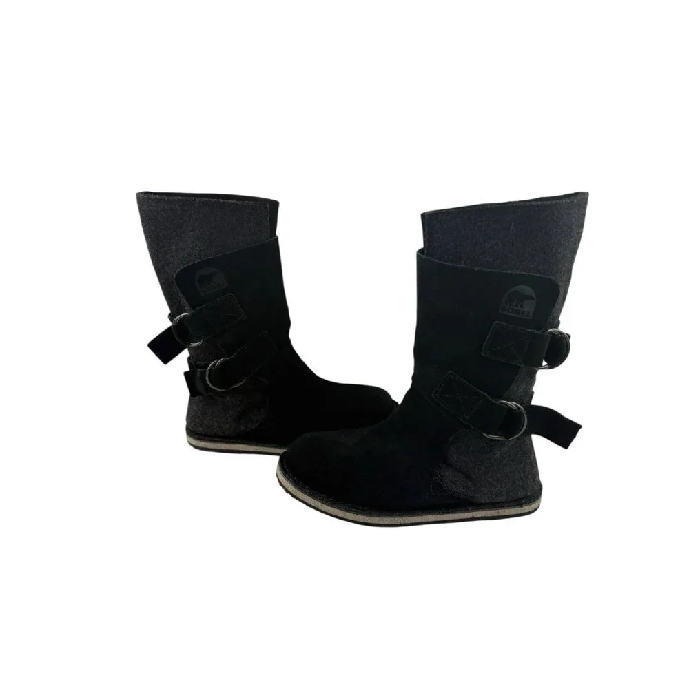 Sorel Chipahko Blue Suede Gray Felt Boots Size 3 Winter Warm Outdoor Activewear